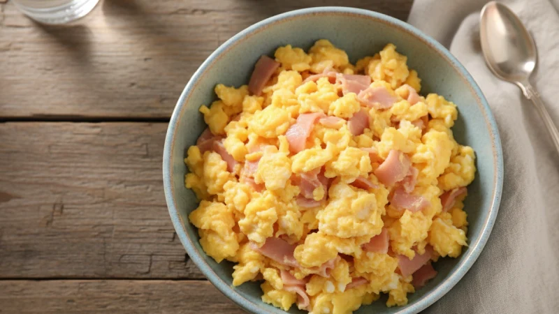 Un cuenco con huevos revueltos con jamón York