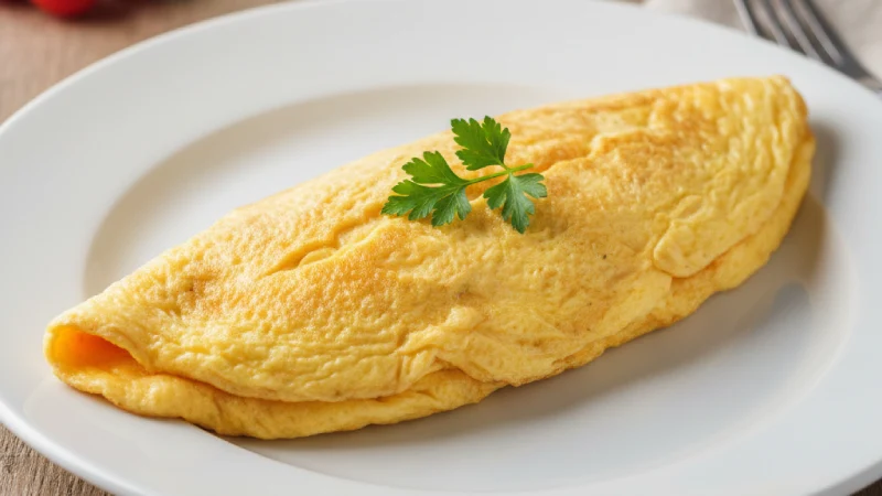 Una tortilla francesa con una ramita de perejil encima.