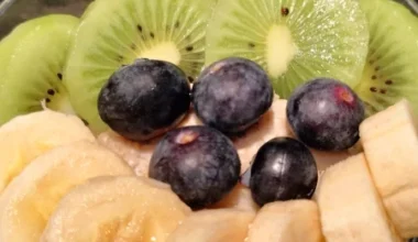 Porridge de avena cocida con fruta y frutos secos.