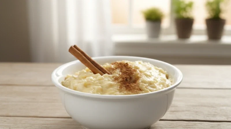 Un cuenco con arroz con leche y canela