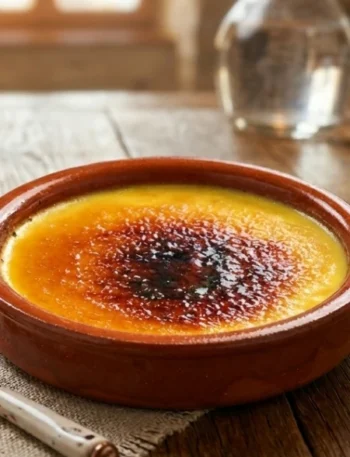 Un cuenco de barro con crema catalana