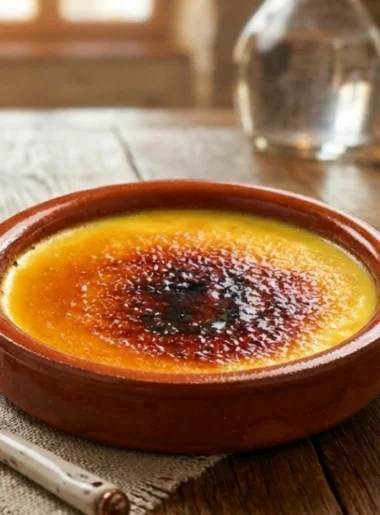 Un cuenco de barro con crema catalana